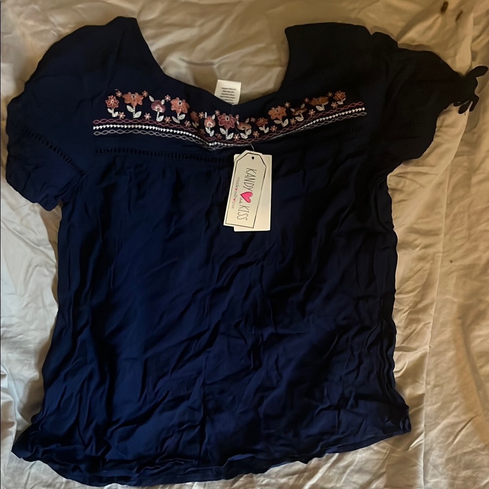 Universal Thread Blue and Pink Flutter Sleeve Smocked Blouse